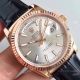 Rolex Rose Gold Day Date Oyster Watch Silver Dial Black Leather Replica (4)_th.jpg